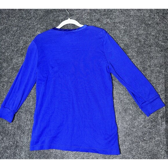 LAUREN RALPH LAUREN WOMENS KNIT BEADED LOGO 3/4 SLEEVE BLOUSE TOP BLUE SZ LARGE - Picture 2 of 7
